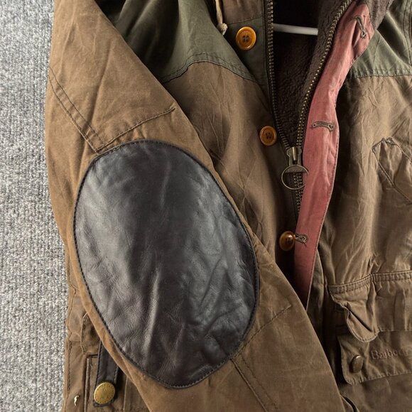 Barbour GAME PARKA Waxed Jacket Fleece Lined Small Brown Green Hooded Winter - Picture 3 of 16